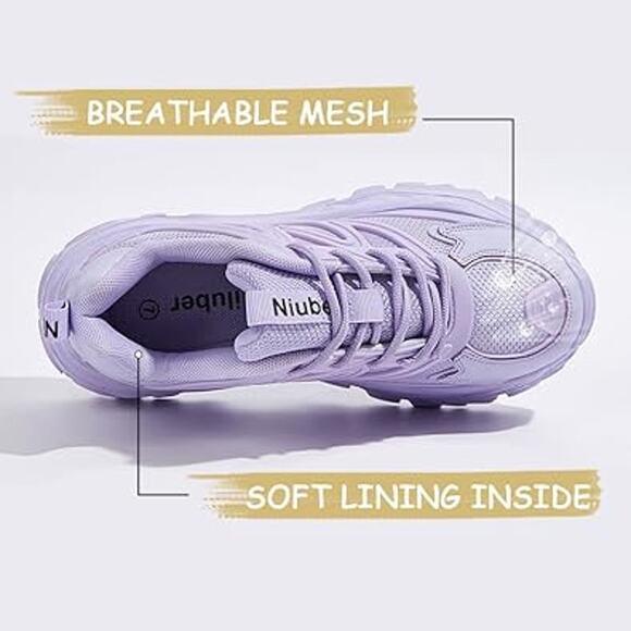 Niluber Womens Size 9 Purple Faux Leather Lace Up Chunky Platform Sheakers Shoes - Picture 3 of 7